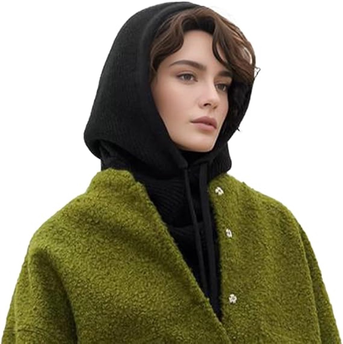 Muts -Warme muts - Wintermuts dames - Gebreide muts -Winter warme -Gebreide Muts Dames -2-in-1 Capuchonsjaal - Wintermuts Zonder Rand - Gebreide Haakmuts Sjaalset - Perfect voor Feestdecoratie - Kerstcadeau - Kerst - Donkerzwart — cadeau in Mode & Accessoires - foto 3