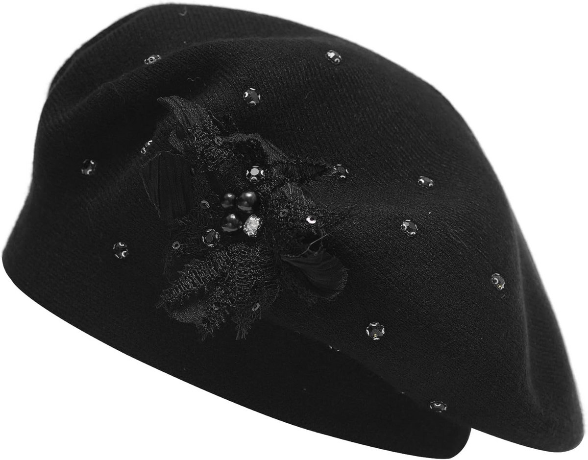 Vrouwen Franse Baret Hoed - Omkeerbare Effen Kleur Kasjmier Mozaïek - Warme Accessoire
