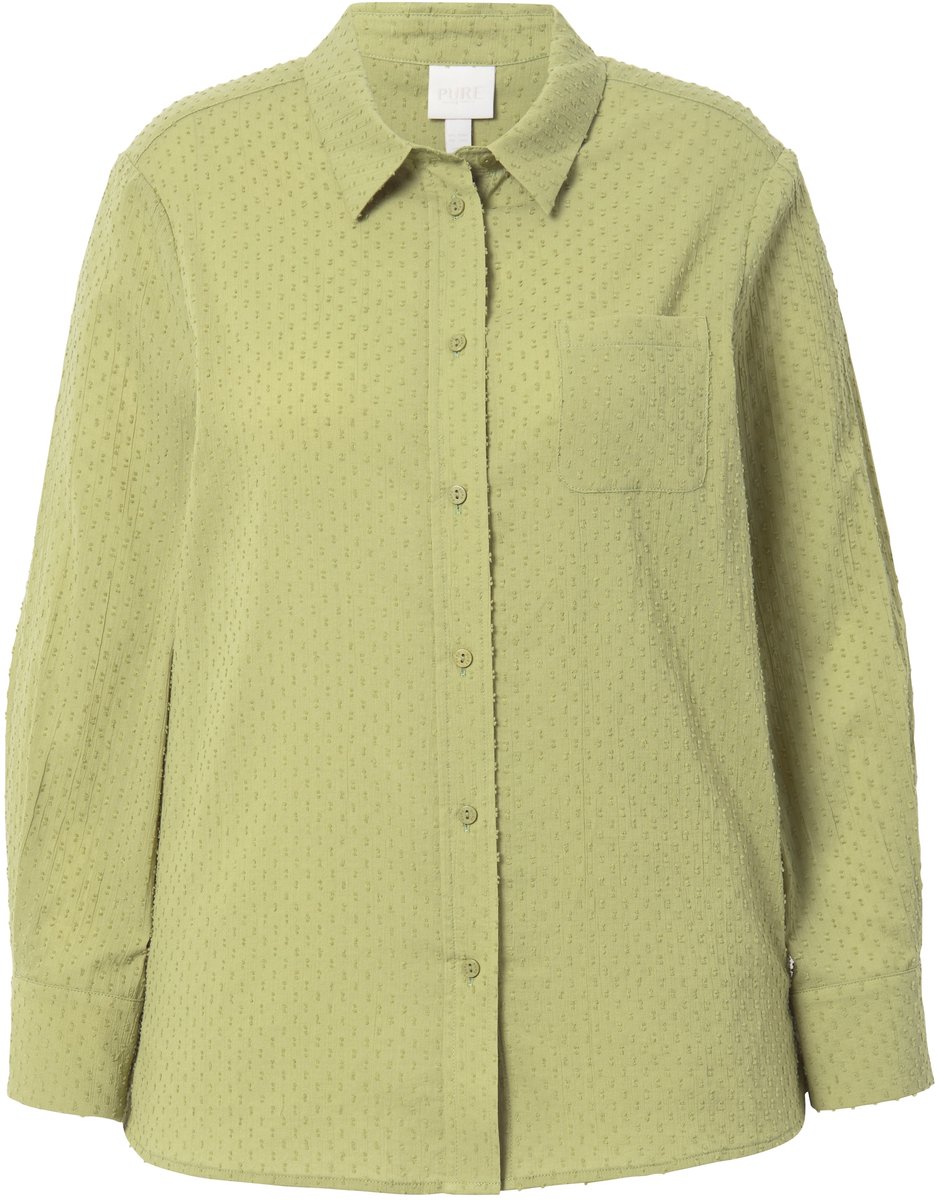 Ulla Popken - Dames - Blouse stippen overhemdkraag lange mouw biologische katoen - Salbei groen - Maat 46+