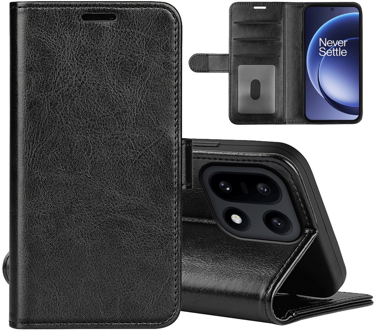MobyDefend Hoesje - Geschikt voor OnePlus 15 - Wallet Book Case (Sluiting Achterkant) - Zwart