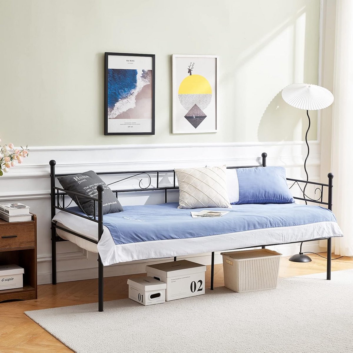 Stevig Metalen Dagbed met Lattenbodem 90x190 cm - Zwart