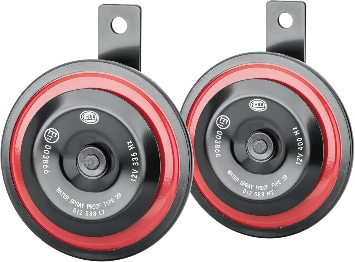 Universele Claxon Set 12V 115dB - Lage Toon - Rood/Zwart - ECE Goedgekeurd