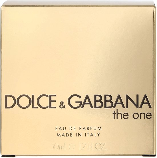 Gouden doos voor Dolce & Gabbana The One Eau de Parfum met tekst.