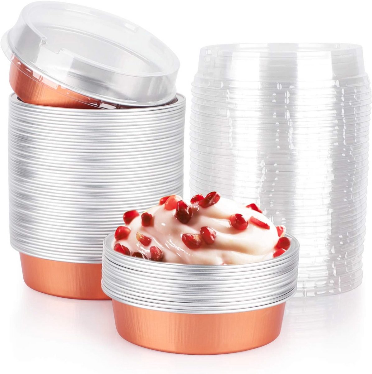 Set van 50 Mini Taartvormen met Deksel, Rond, Roségoud