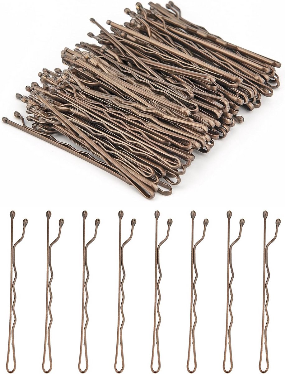 100x Bruine Haarspelden 5 cm voor Dik Haar - Sterke Haarklemmen Inclusief Opbergdoos