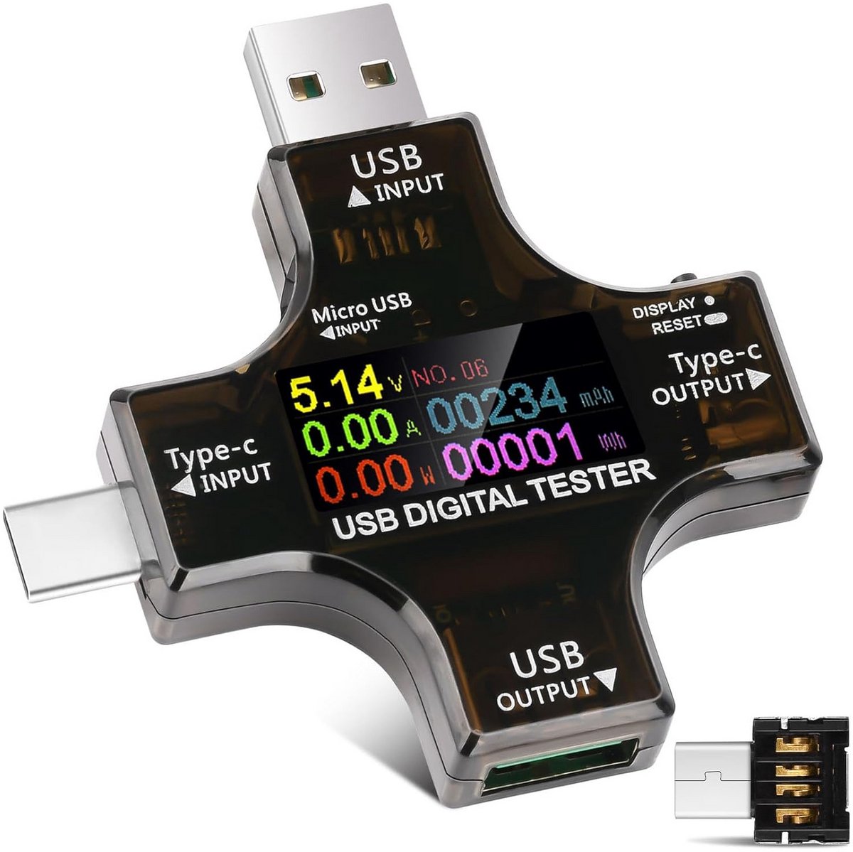 2-in-1 USB & USB-C Tester voor Spanning, Stroom en Capaciteit