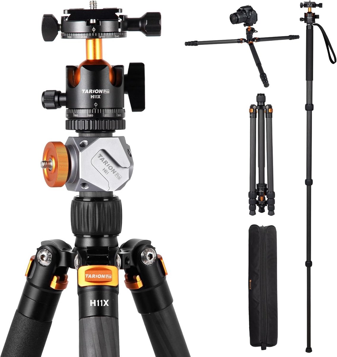 Lichtgewicht Carbon Statief 2-in-1: Statief & Monopod met 360° Panoramische Kogelkop