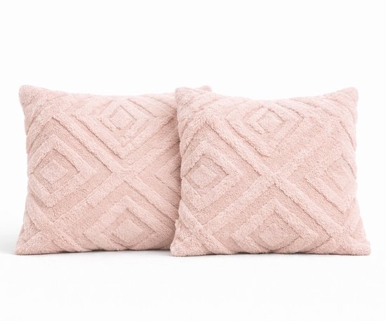 Lot de 2 Coussins décoratifs 45x45 cm Rose | Coussins intérieurs inclus | Moelleux, doux et pelucheux| Coussins décoratifs carrés pour canapé et salon