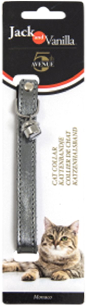 Cocapet - JV - kattenhalsband 5th avenue Monaco - 30 cm nek 23-26 cm x 14 mm - zilver - met elastiek en belletje -