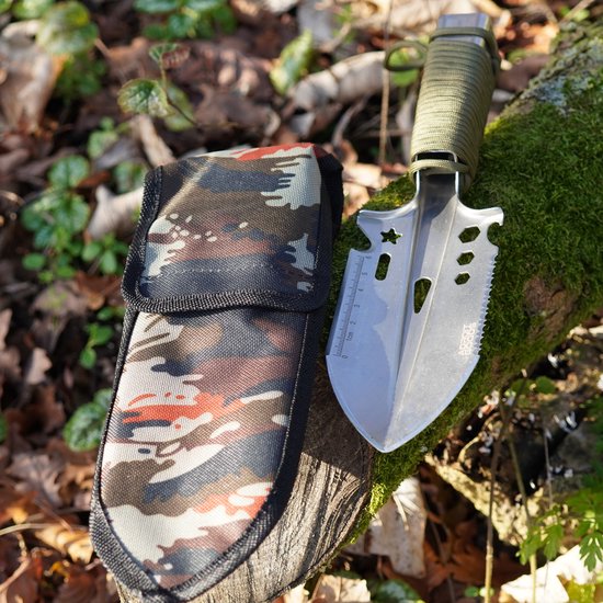 AdroitGoods RVS survivalspade met paracordhandvat, incl. hoes en slijptool - multifunctionele roestvrijstalen survival schep – compacte outdoor tools set voor kamperen, tuinieren, hiking, bushcraft en noodsituaties — afbeelding 3