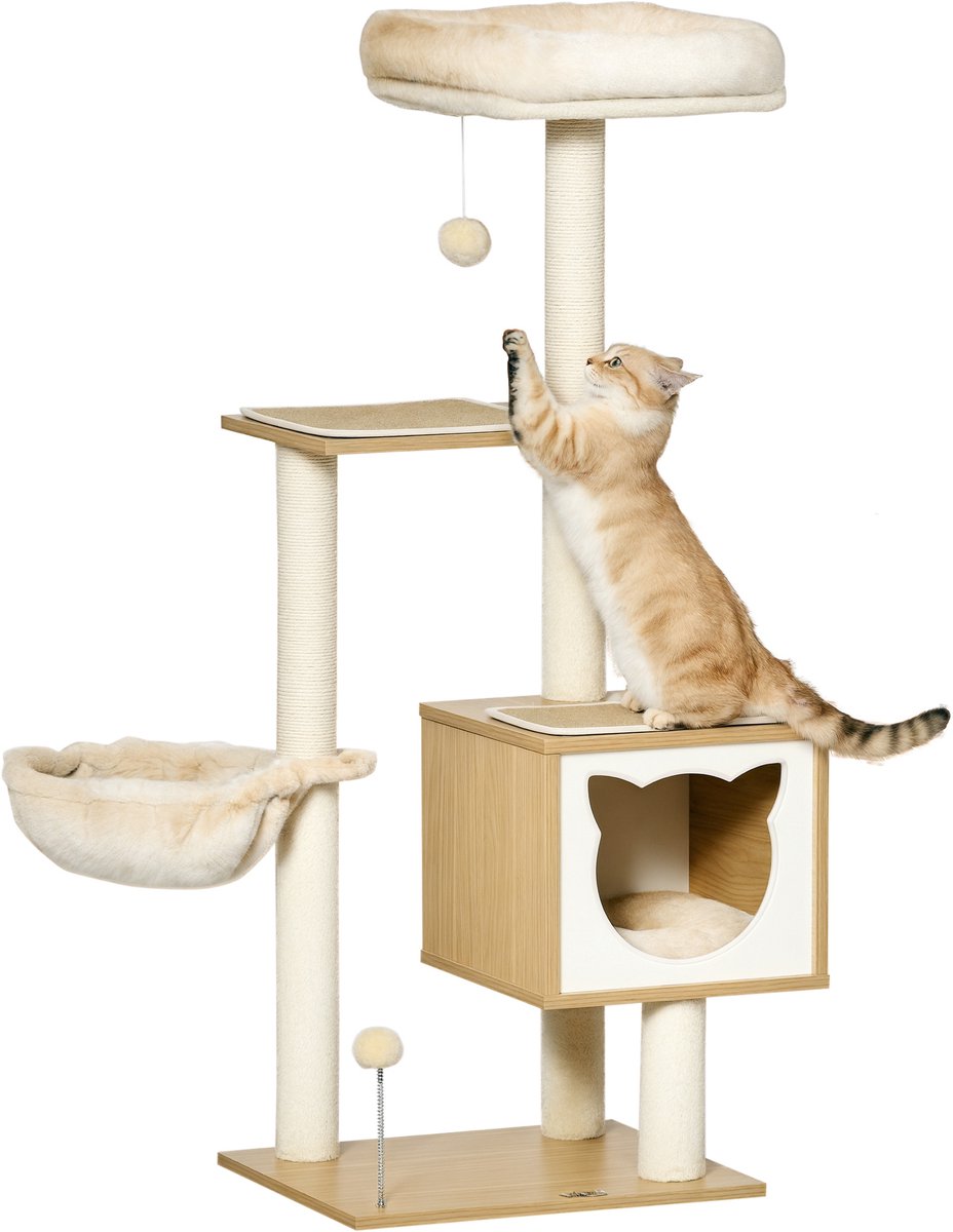 PawHut Krabpaal met Pluche - 48x40x126cm - Beige