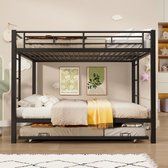 Stapelbed 140x200cm - kinderbed met uitschuifbaar bed - hoge reling - zonder matras - zwart
