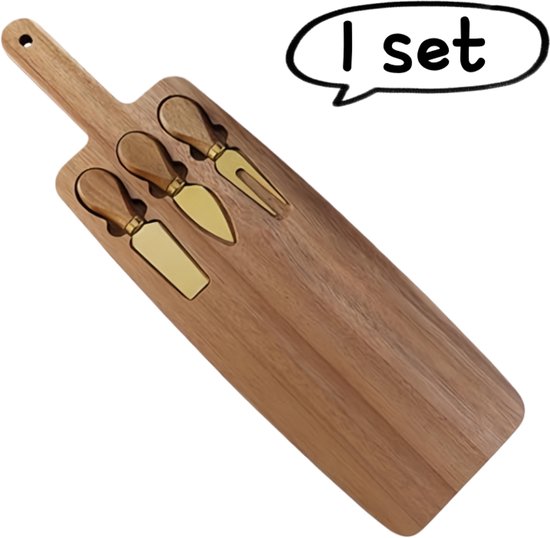 1 ensemble - Planche à fromage en bois - Ensemble de planches à fromage en acacia - Couteau à fromage - Planche à fromage, planche à découper en bois, planche à hacher, planche à steak, couteau à fromage - Goud brun