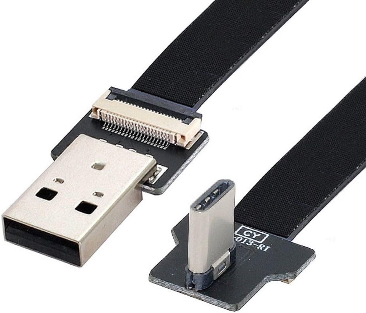 50cm Platte USB-A naar USB-C Kabel Hoekmodel - Data & Oplaadkabel voor FPV, Telefoon en Externe Schijven