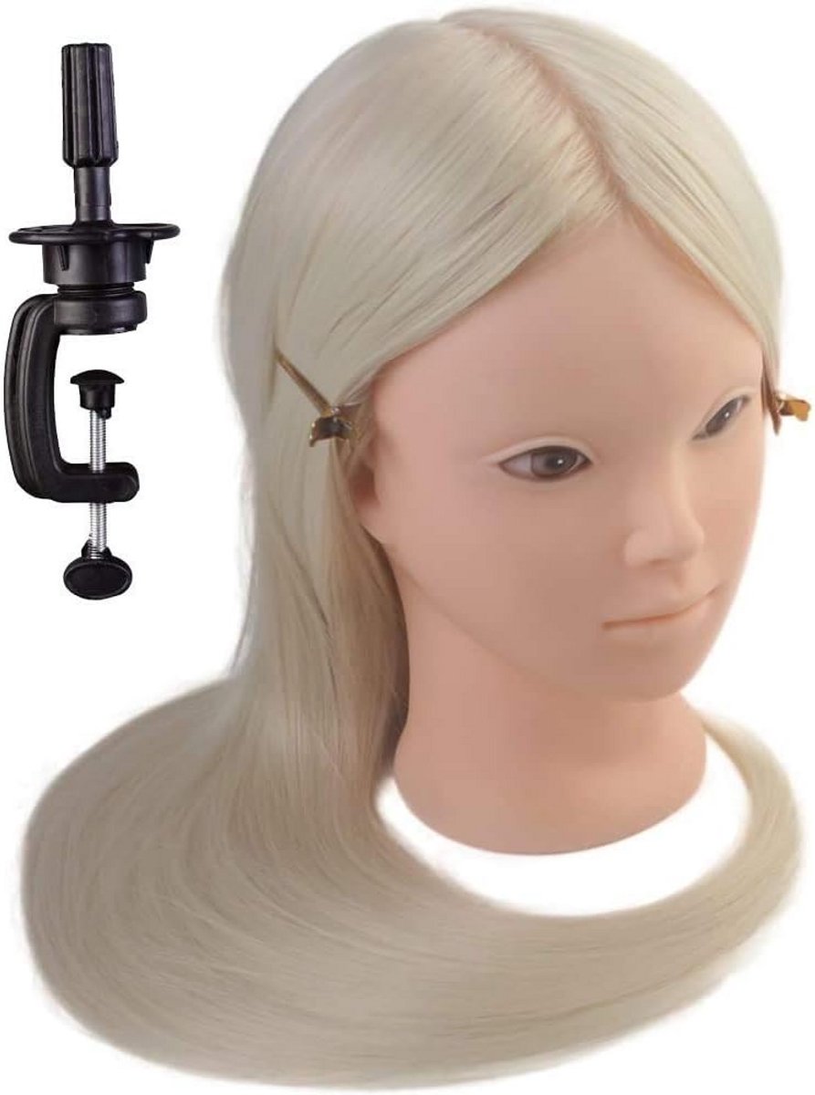 Professioneel Mannequinhofd 60 cm Blond Haar voor Make-up en Oefeningen met Tafelklem