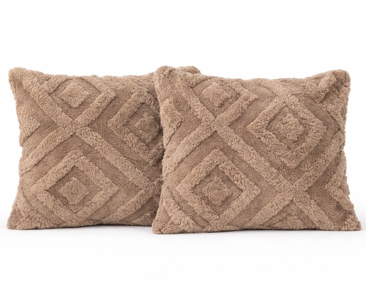 Sierkussens set van 2 45x45 cm Bruin | Inclusief binnenkussens | Vierkante, Luxe & Zachte kussens voor Bank & Woonkamer