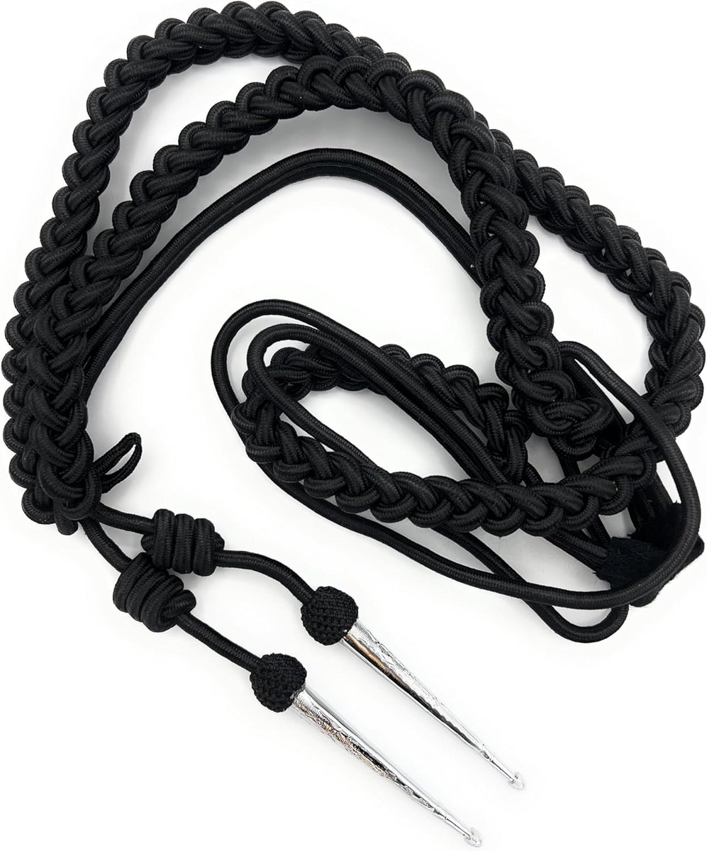 Zwarte Aiguillette met Zilveren Koorden en Banden voor Uniform