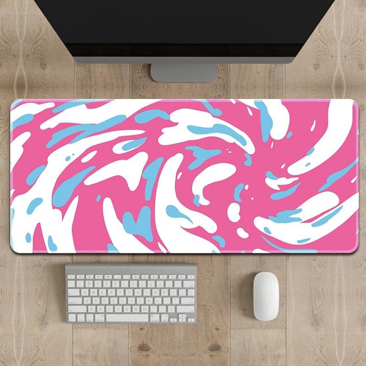 XXL Bureauonderlegger en Gaming Muismat - Antislip & Genaaide Randen - Roze Blauw Abstract