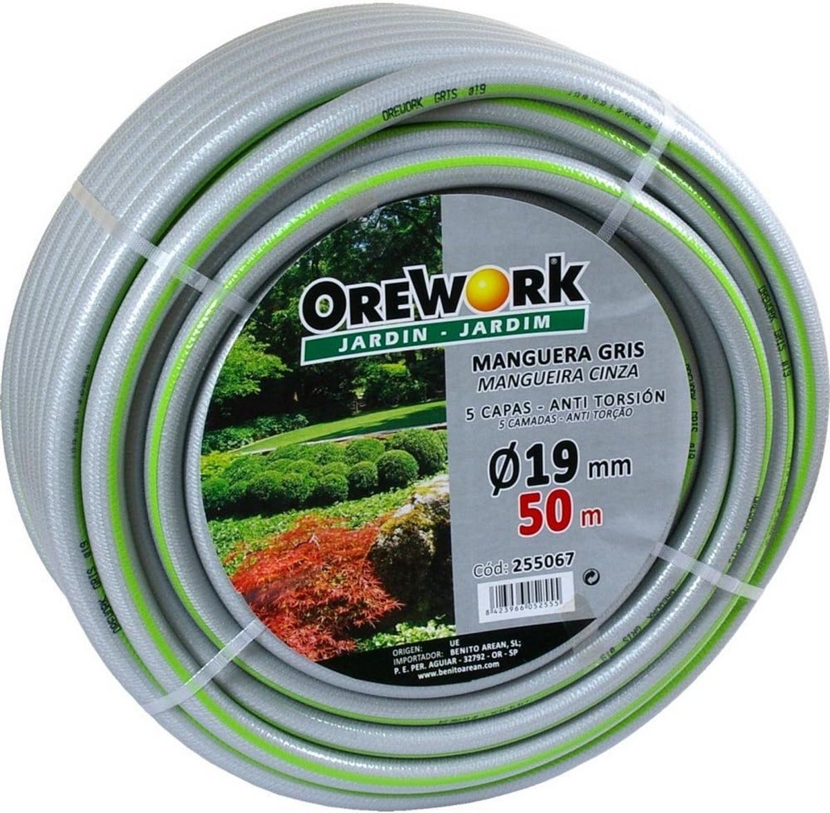 Flexibele 5-laagse tuinslang 25 meter lengte 19mm diameter grijs