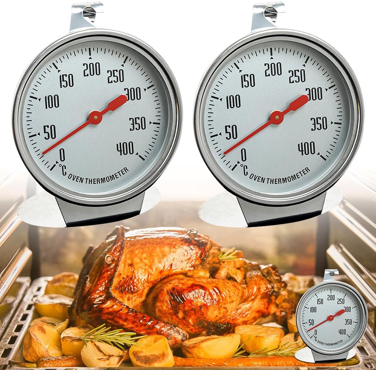 Set van 2 Digitale Oventhermometers Roestvrij Staal voor 0-400°C Nauwkeurige Meting