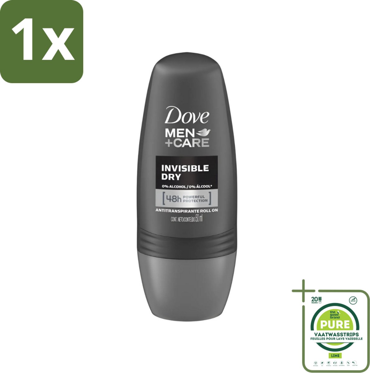 1 x Dove - Deodorant - Roll-on Men Care Invisible Dry - Voor een droge huid - 50 ml - Deodorant - Anti-transpirant - Dove - Men+Care - Invisible Dry