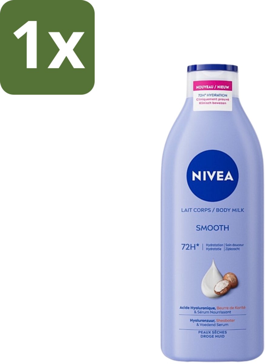 1 x Nivea - Zijdezachte Body Milk - Serum & Sheaboter - 48 uur Hydratatie - Voor Droge Huid - 400 ml - Zijdezachte Body Milk - Hydratatie - Droge Huid - Hyaluronzuur - Sheaboter