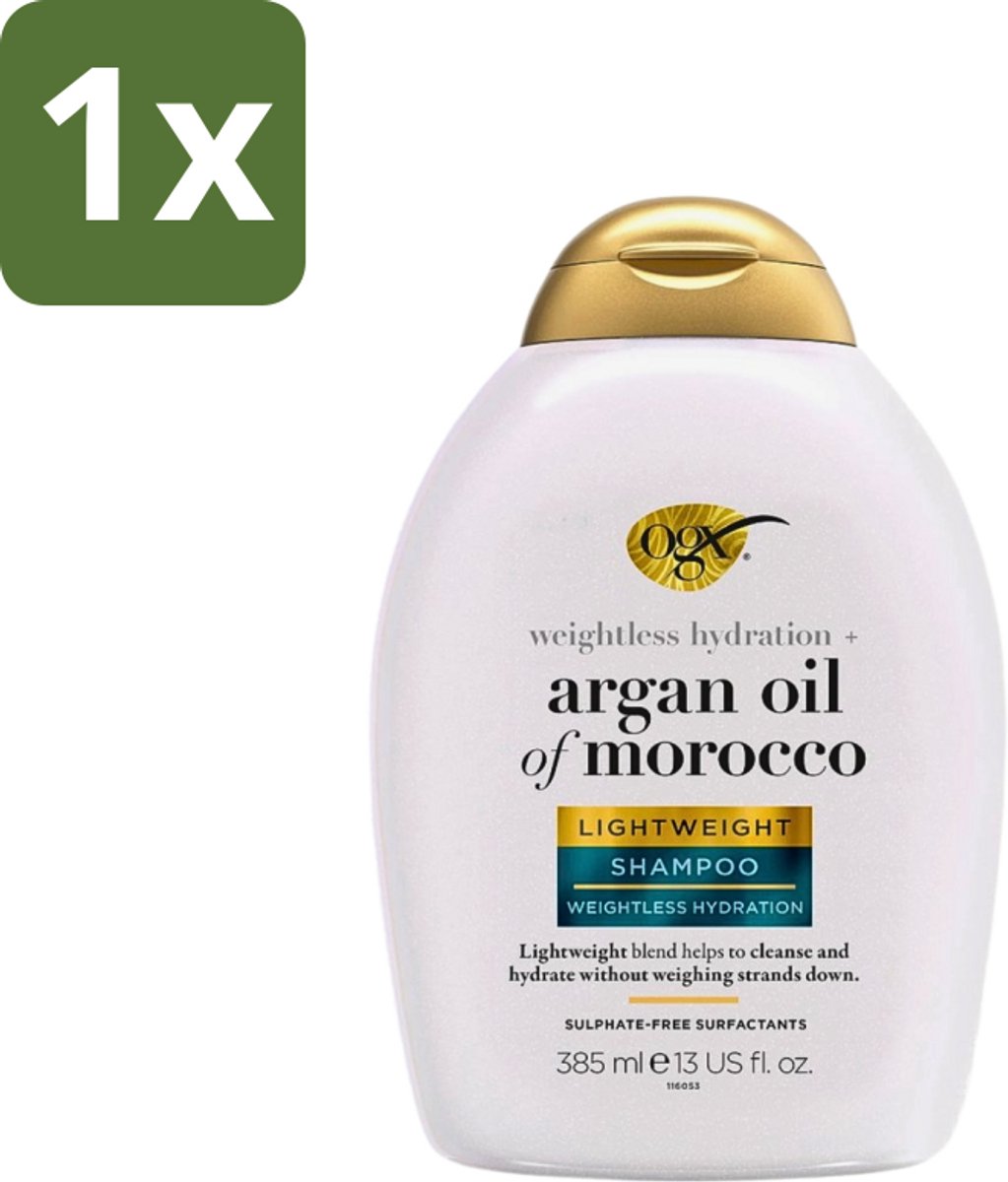 1 x OGX - Argan Oil of Morocco - Shampoo - Lichtgewicht - Voor Dagelijks Gebruik - 385 ml - Luchtige Shampoo - Arganolie Shampoo - Dagelijks Gebruik Shampoo - Gezonde Glans Haar - Versterkend Haar