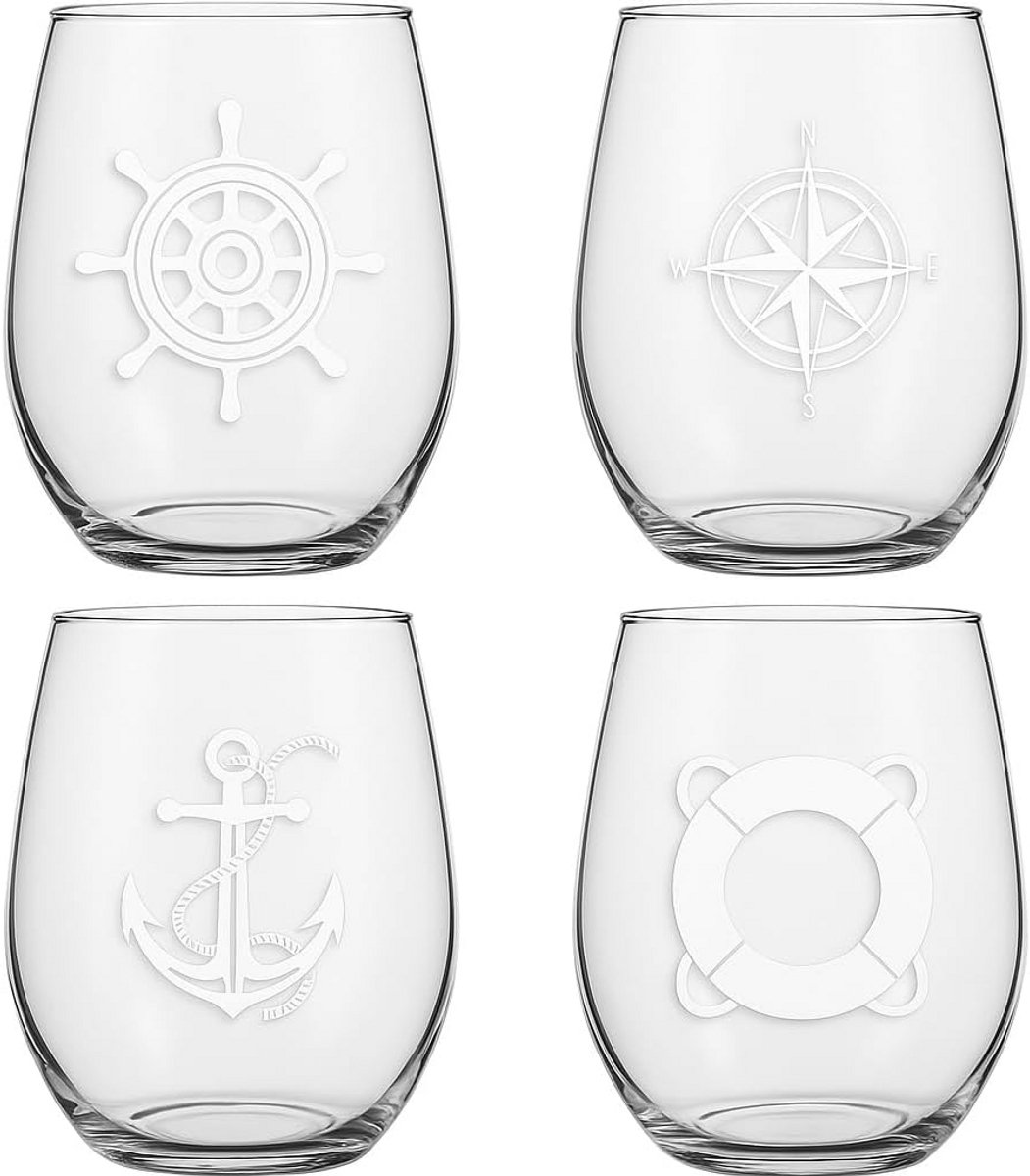 Set van 4 Steelloze Drinkglazen met Nautisch Thema - Breekbestendig Tritan