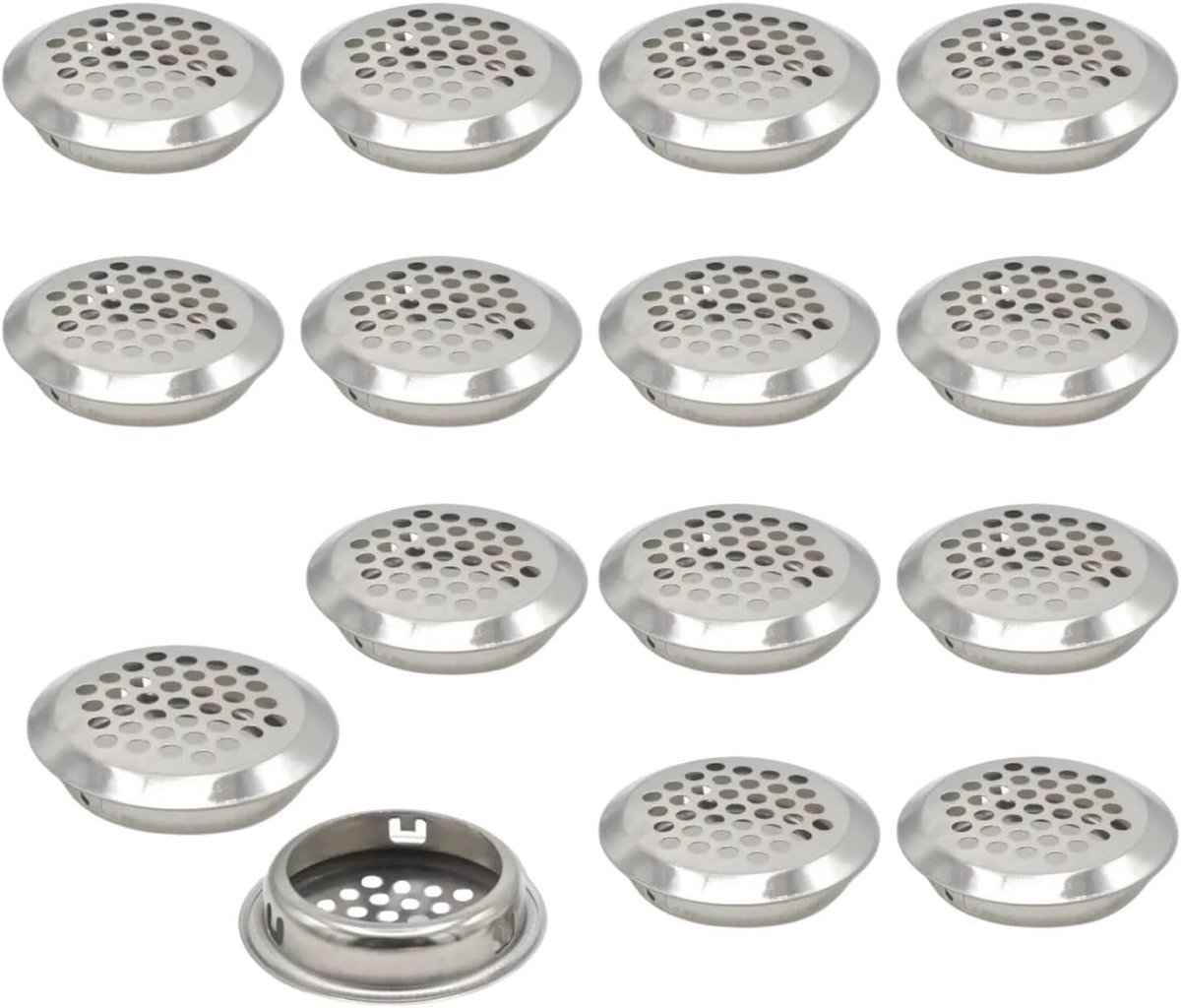 15x Ronde Roestvrijstalen Ventilatie Roosters (35mm) - Universele Kasten en Deur Ventilatie