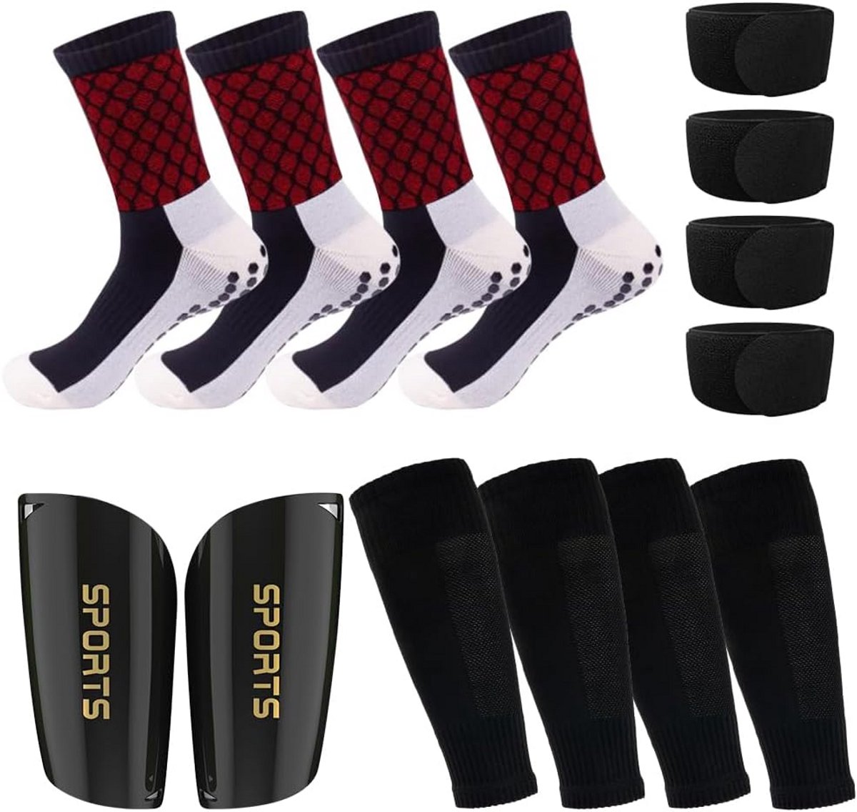 Voetbalkousen set met scheenbeschermers en anti-slip grip