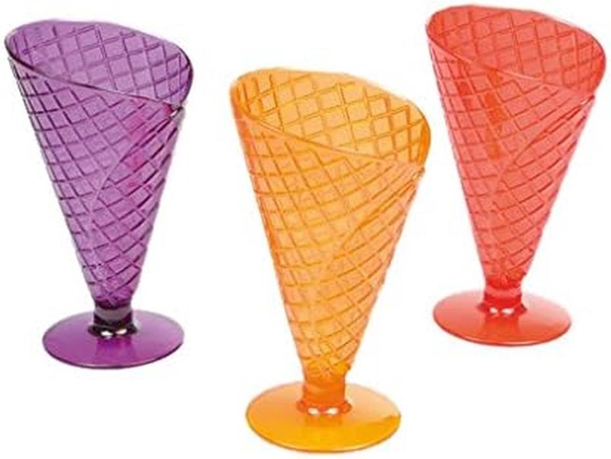 Set van 3 Acryl Kommetjes, 220 ml, Hoogte 16,5 cm, Glas Look, Couleur Assorti