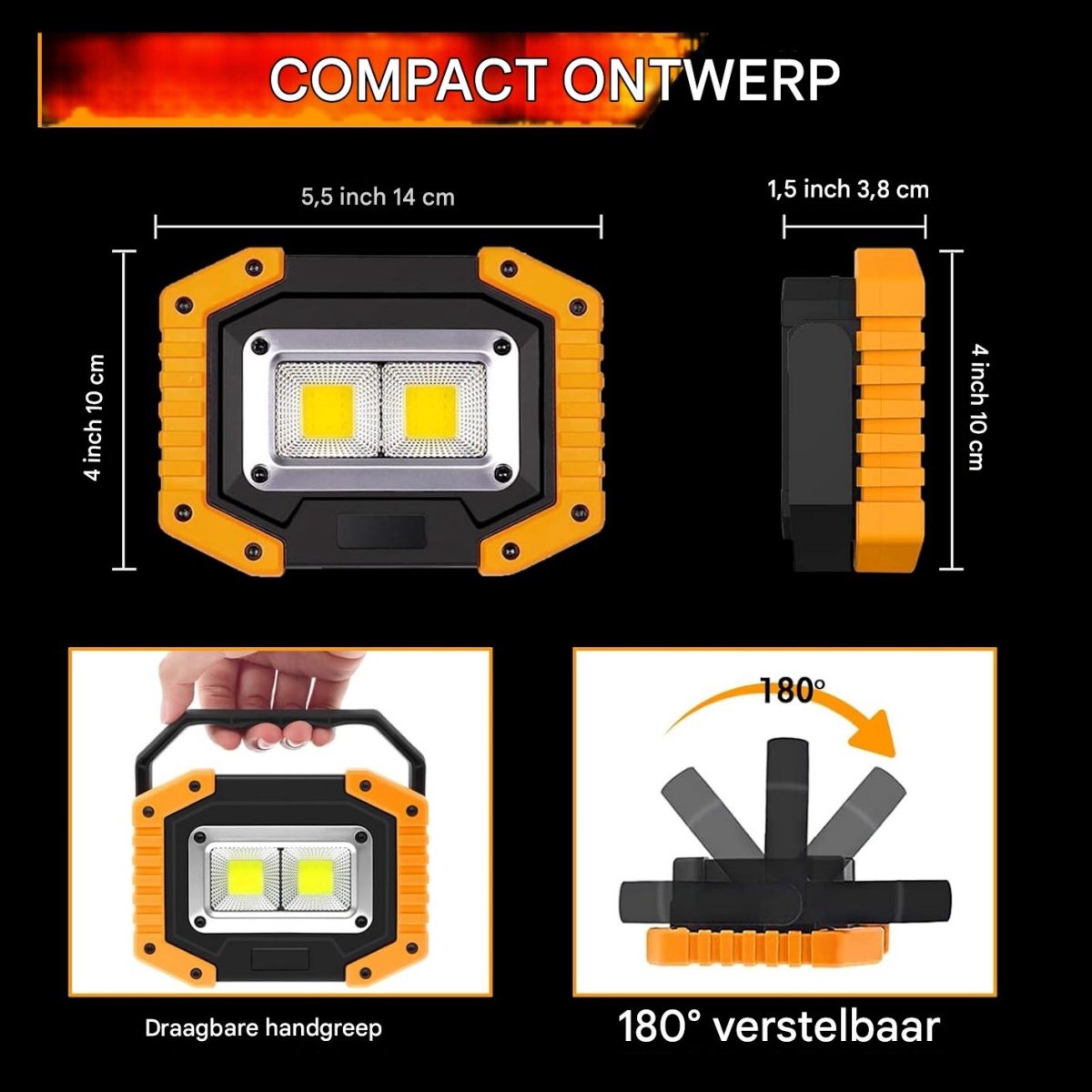 GELLDG Oplaadbare LED-schijnwerpers - 2 stuks - 30W - Superheldere werklampen van 1500 lumen - Waterdichte COB-werklampen - USB-campinglampen - Geschikt voor garages, kamperen, vissen en noodreparaties op bouwplaatsen — cadeau in Sport & Outdoor - foto 5
