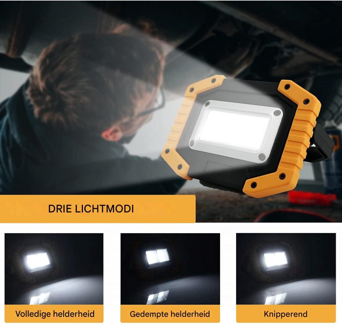 GELLDG Oplaadbare LED-schijnwerpers - 2 stuks - 30W - Superheldere werklampen van 1500 lumen - Waterdichte COB-werklampen - USB-campinglampen - Geschikt voor garages, kamperen, vissen en noodreparaties op bouwplaatsen — cadeau in Sport & Outdoor - foto 6