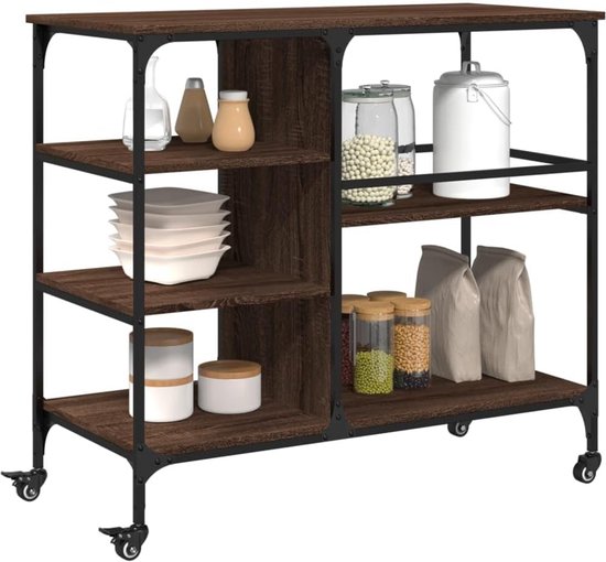 BAKAJI Keukenwagen van metaal met 5 planken en 4 wielen, 360 graden draaibaar, ruimtebesparend, inrichting, keuken, afmetingen 85 x 30 cm, modern cilinderdesign