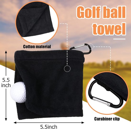 3 stuks - Golfhanddoek - Handdoekje voor in de zak - Draagbare golfhanddoek - Handdoekje voor nat en droog gebruik - Reinigingsdoekje met D-clip - Sneldrogende en gemakkelijk te reinigen golftas - Geschikt voor golf, fitness en buitenactiviteiten — afbeelding 2