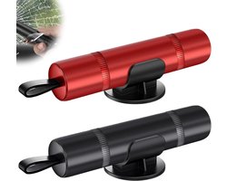 Ruitenbreker - 2 stuks - gordelsnijder - draagbare nooduitgang voor in de auto - Met testglas en zelfklevende houder - 2-in-1 autoveiligheidshamer - geschikt voor reddingswerk op het land en onder water - zwart - wit - 92.6*19.9*32 mm