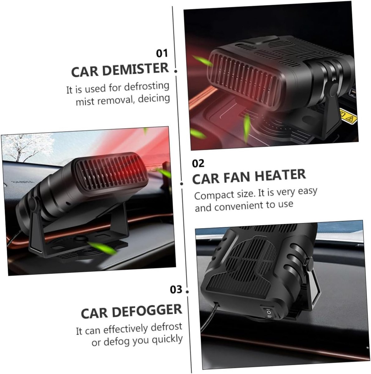 Draagbare 12V autokachel, snelle verwarming en ontdooiing, geschikt voor voorruiten, compact en eenvoudig te installeren, voor gebruik tijdens het rijden, gemaakt van materialen die specifiek voor de auto-industrie zijn ontwikkeld.