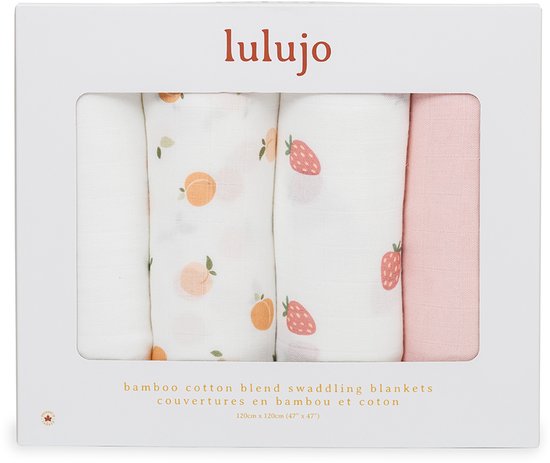 Lulujo - hydrofiele doeken - swaddle - bamboo - 120x120 cm - 4-pack - Berries & Peaches van Merkloos — afbeelding 4