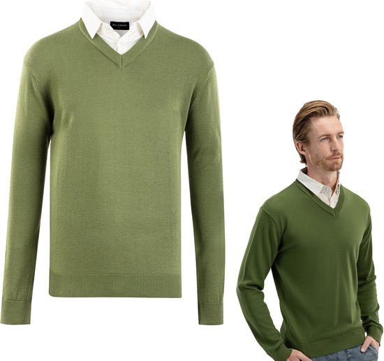 Milanoro - Pull homme col chemise - Vert olive - XL