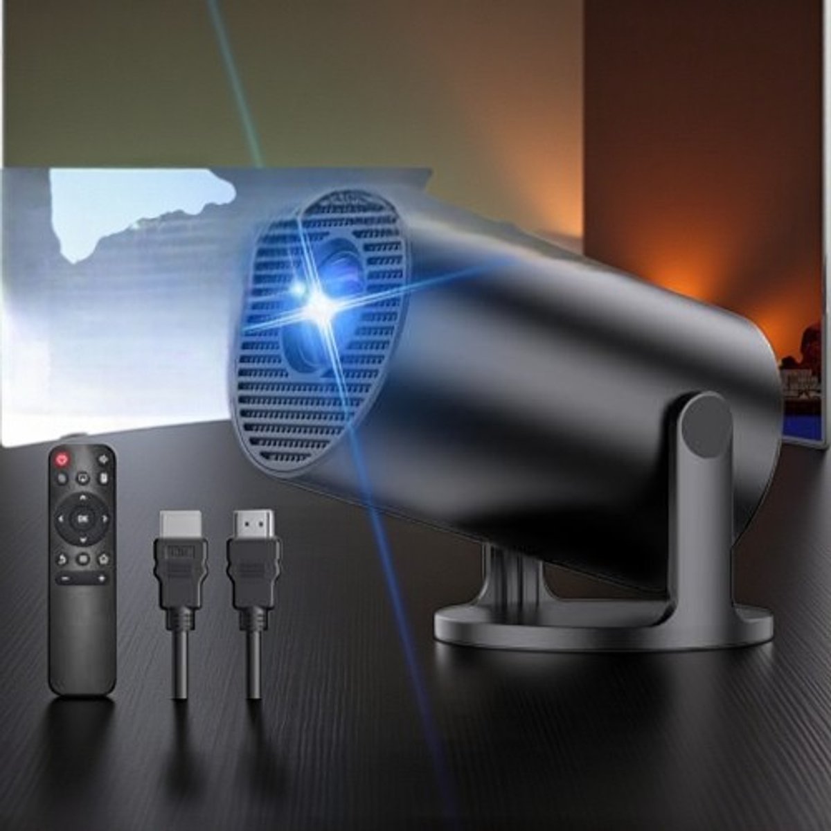 Egoods Mini Beamer met Android TV – Draagbare Projector met WiFi 6 & Bluetooth 5.4 – Automatische Keystone – Draadloos Schermspiegelen iOS & Android – Thuisbioscoop Projector