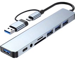 USB-C Hub 8-in-1 – USB 3.0 – SD & microSD – 3,5 mm Audio – USB-C & USB-A – Aluminium – Tot 5 Gbps