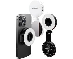 Selfie Ring Light ZWART – Geschikt voor Elke Telefoon – 3 Kleurtinten & Verstelbare Helderheid – Inclusief USB-C Kabel – Compact & Lichtgewicht