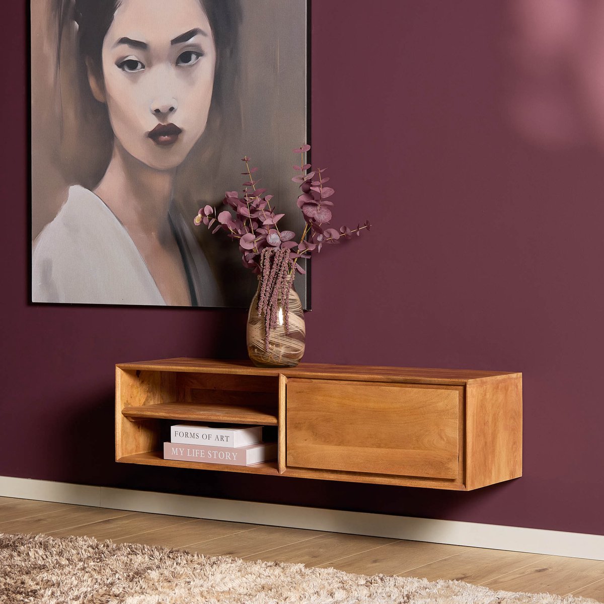 Meubels4nu - Zwevend tv meubel - 120cm - Mangohout - Naturel - Ambiance - Tv meubel 120cm - Snelle levering - Wandmeubel