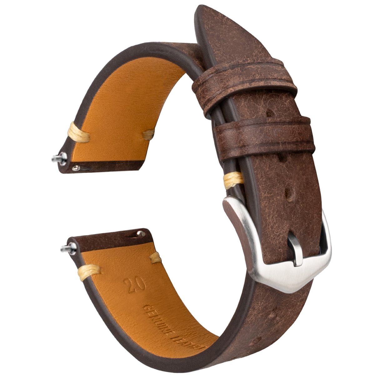 18 mm vervangende horlogeband van echt leer - bruine stalen gesp