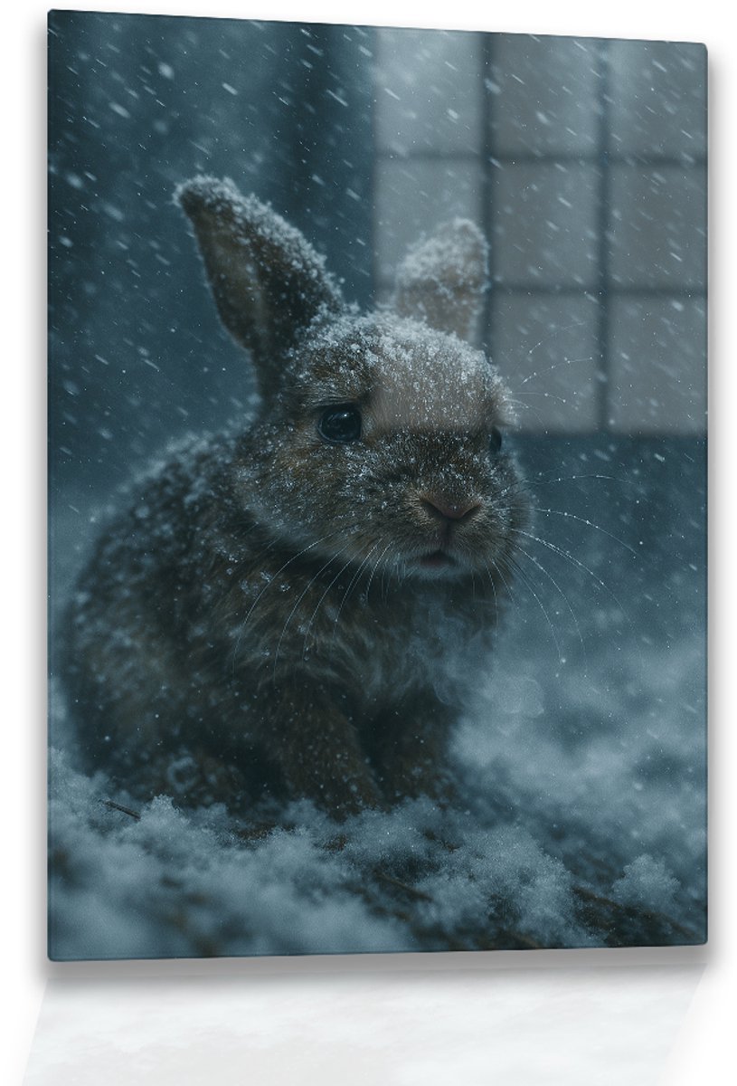 Konijn in sneeuw – acrylglas – plexiglas – Glasschilderij – 30x45 cm
