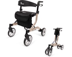 Parvum SuperLight Rollator - Ultra-lichtgewicht rollator (5,1kg) - Incl. stokhouder, tas & rugleuning - Champagne