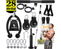 ASHBRIT® Fitness kabelsysteem XL PRO – Professioneel Kwaliteit - Dubbele katrollen systeem - Dual pulley system - Krachttraining - Lat pulley - Krachtstation - Karabijnhaken met beveiliging! - 28 Delige set