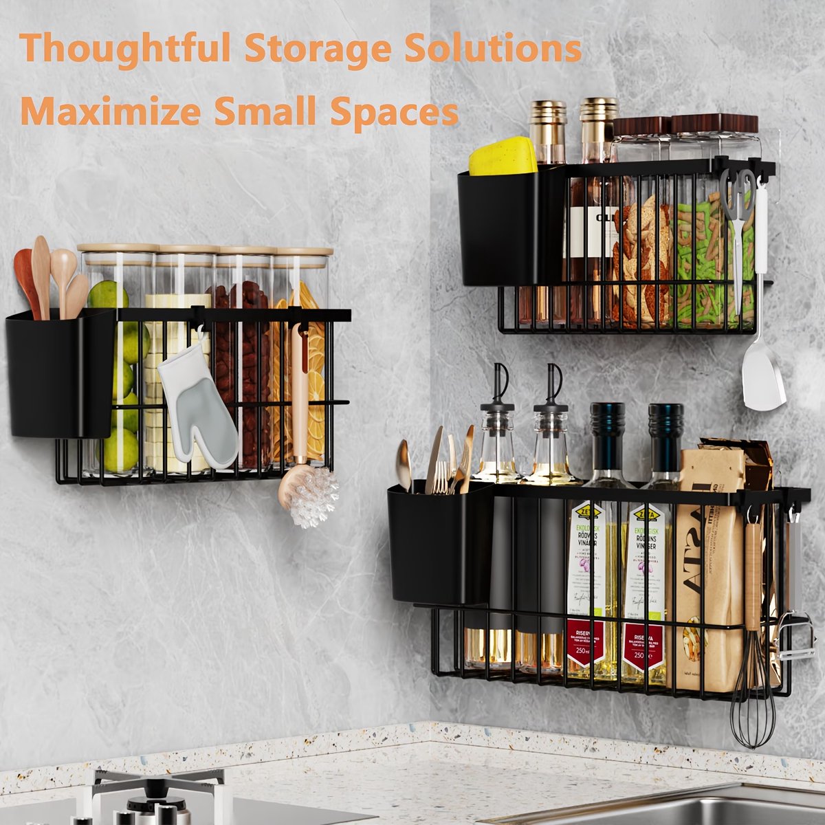 3-Pack Zware Metalen Hangmand Organizers – Boorvrij, Zelfklevend en Ruimtebesparend