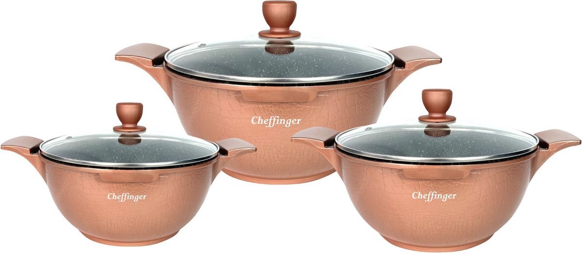 Babij Cooking Pannenset - Crocodile Line - 6-delig - 20, 24 & 28cm - Brons