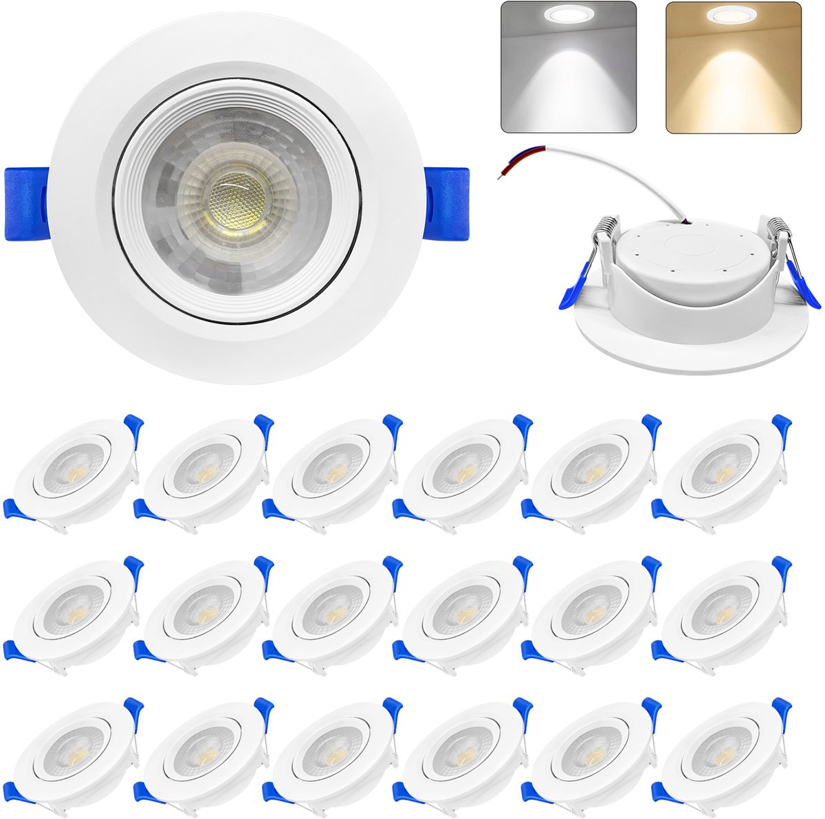 Aufun LED Inbouwverlichting Plafond - Ultra Dünne Inbouwspot IP44 (20x5W, Warm wit) voor Woonkamer, Keuken, Slaapkamer